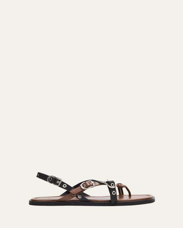 Rivet Leather Strappy Toe-Ring Sandals